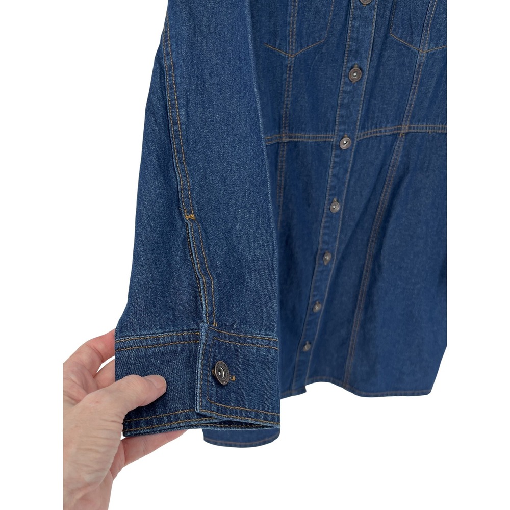 Frye Womens Denim Shirt Dress XL Blue Cotton Button Front Western Workwear - Picture 2 of 9